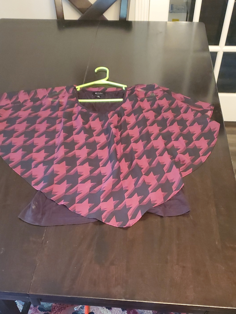 AB Studio Pink and Black Houndstooth Cape Tunic